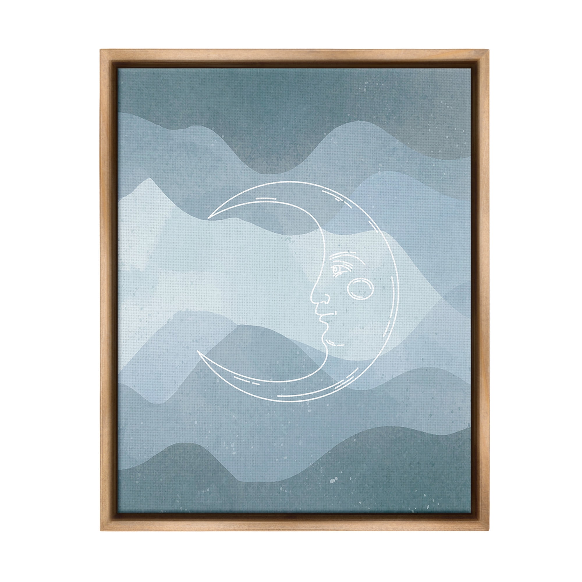 Stupell Industries Blue Astral Moon Landscape Painting Brown Floater Framed Canvas Art Print Wall Art, 25 x 31