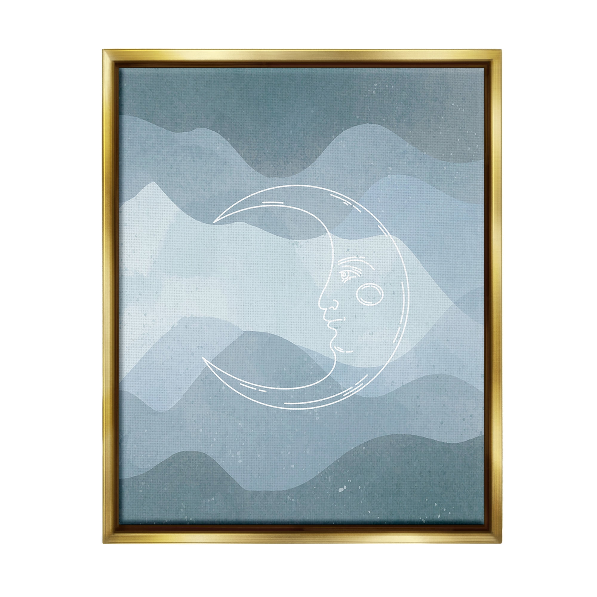 Stupell Industries Blue Astral Moon Landscape Painting Gold Floater Framed Canvas Art Print Wall Art, 25 x 31