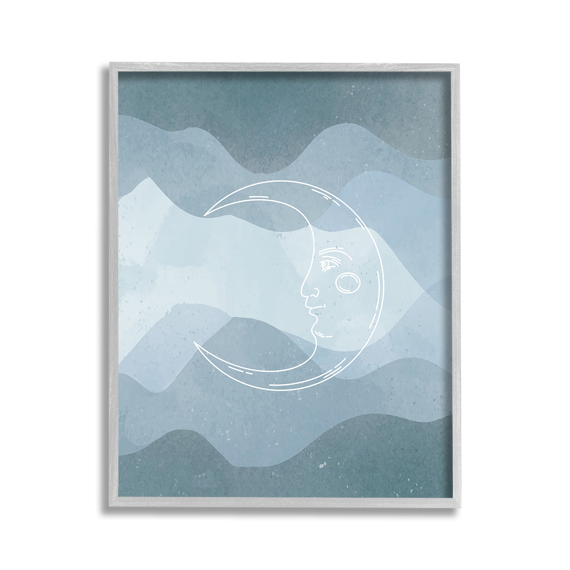Stupell Industries Blue Astral Moon Landscape Painting Gray Framed Art Print Wall Art, 11 x 14