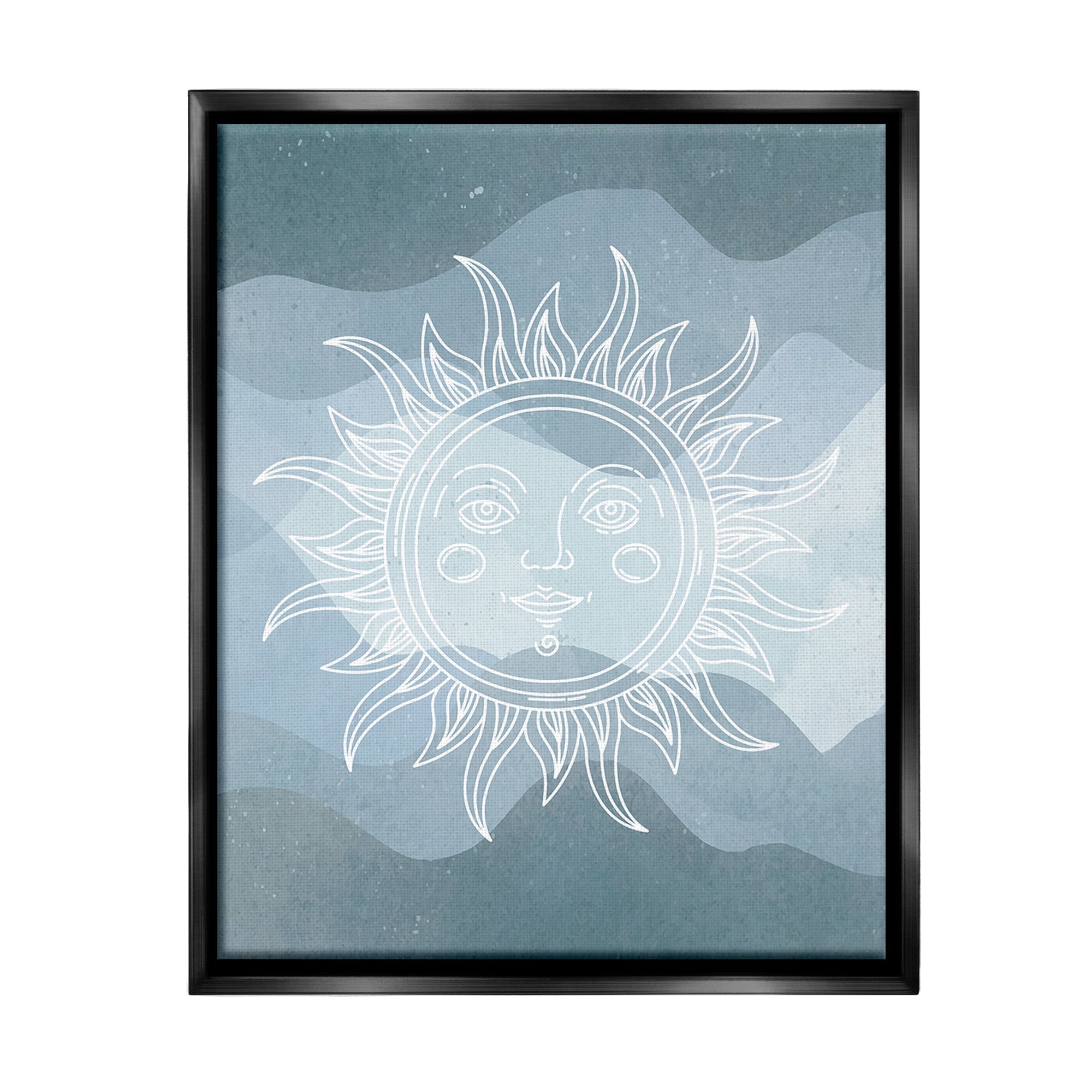 Stupell Industries Blue Astral Sun Landscape Painting Black Floater Framed Canvas Art Print Wall Art, 25 x 31