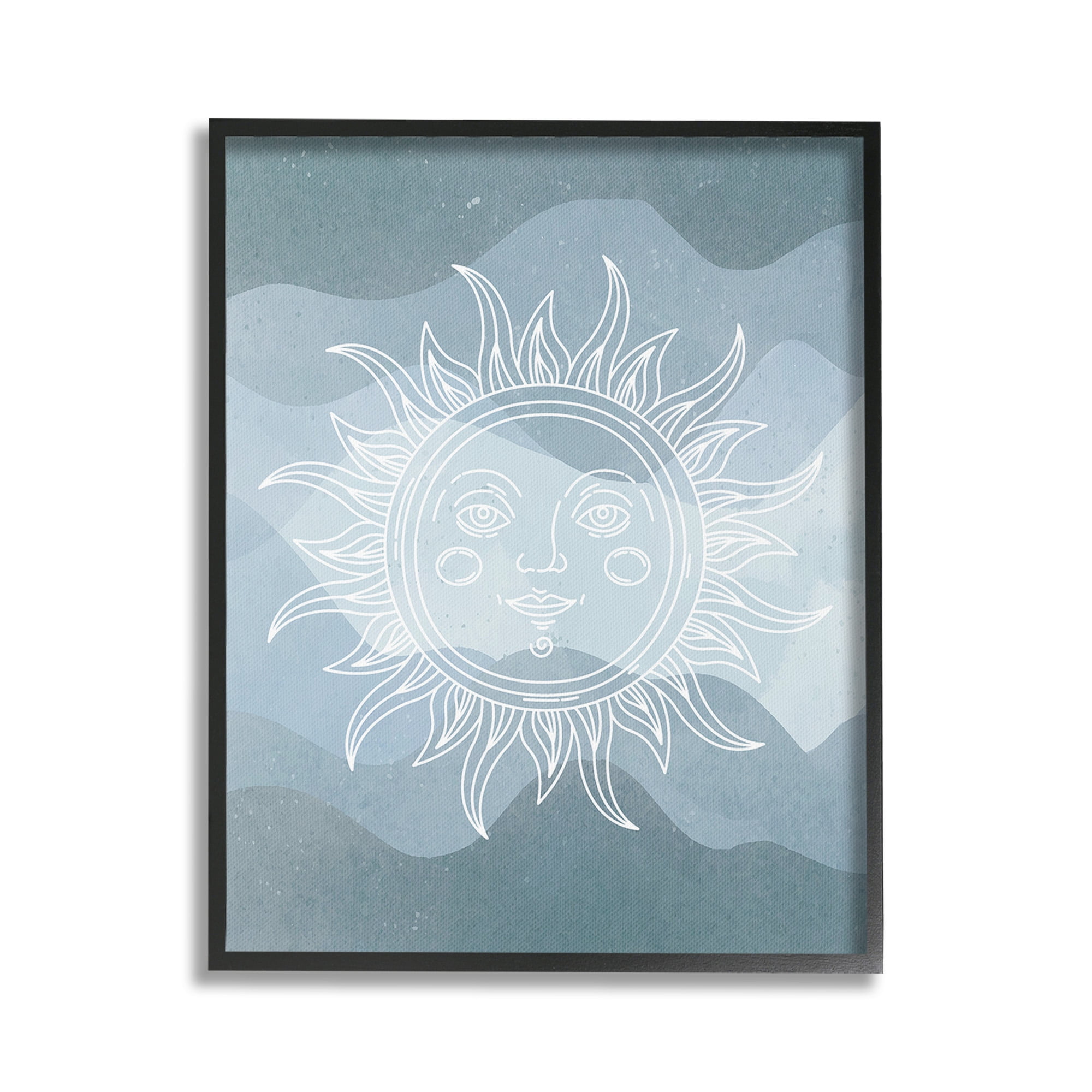 Stupell Industries Blue Astral Sun Landscape Painting Black Framed Art Print Wall Art, 24 x 30