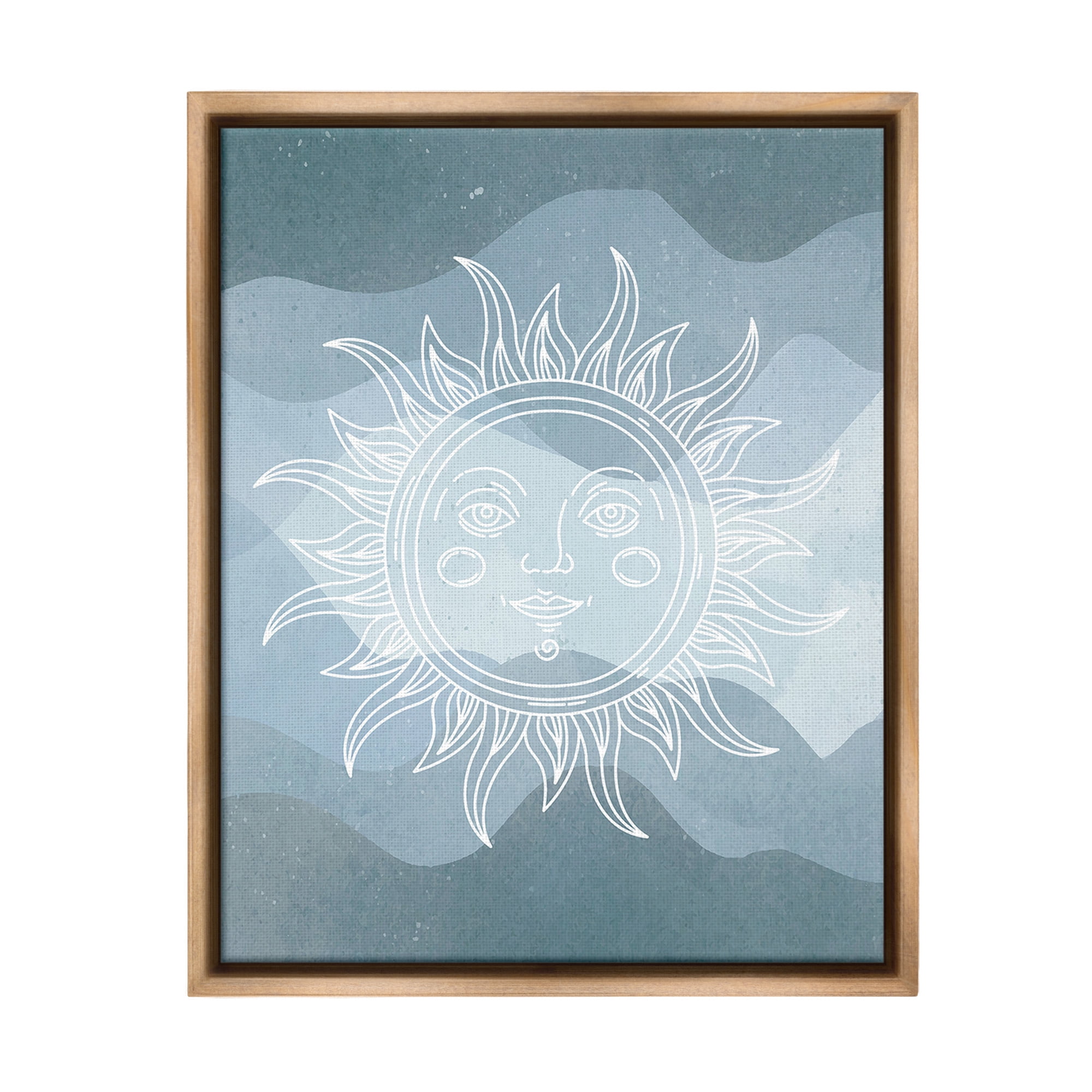 Stupell Industries Blue Astral Sun Landscape Painting Brown Floater Framed Canvas Art Print Wall Art, 25 x 31
