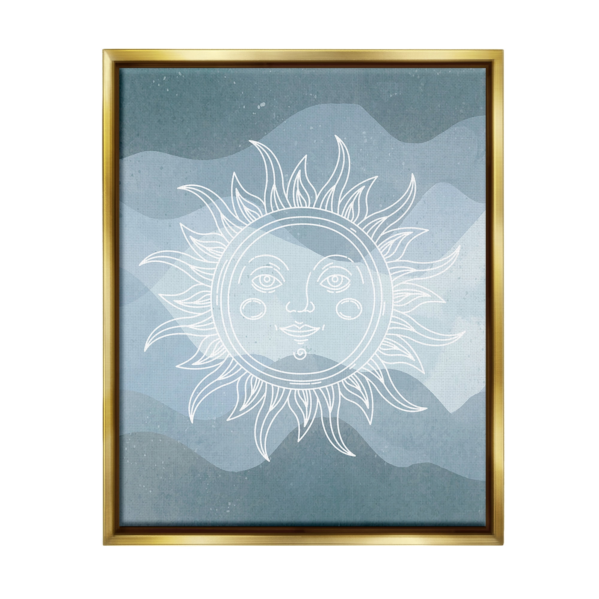 Stupell Industries Blue Astral Sun Landscape Painting Gold Floater Framed Canvas Art Print Wall Art, 25 x 31