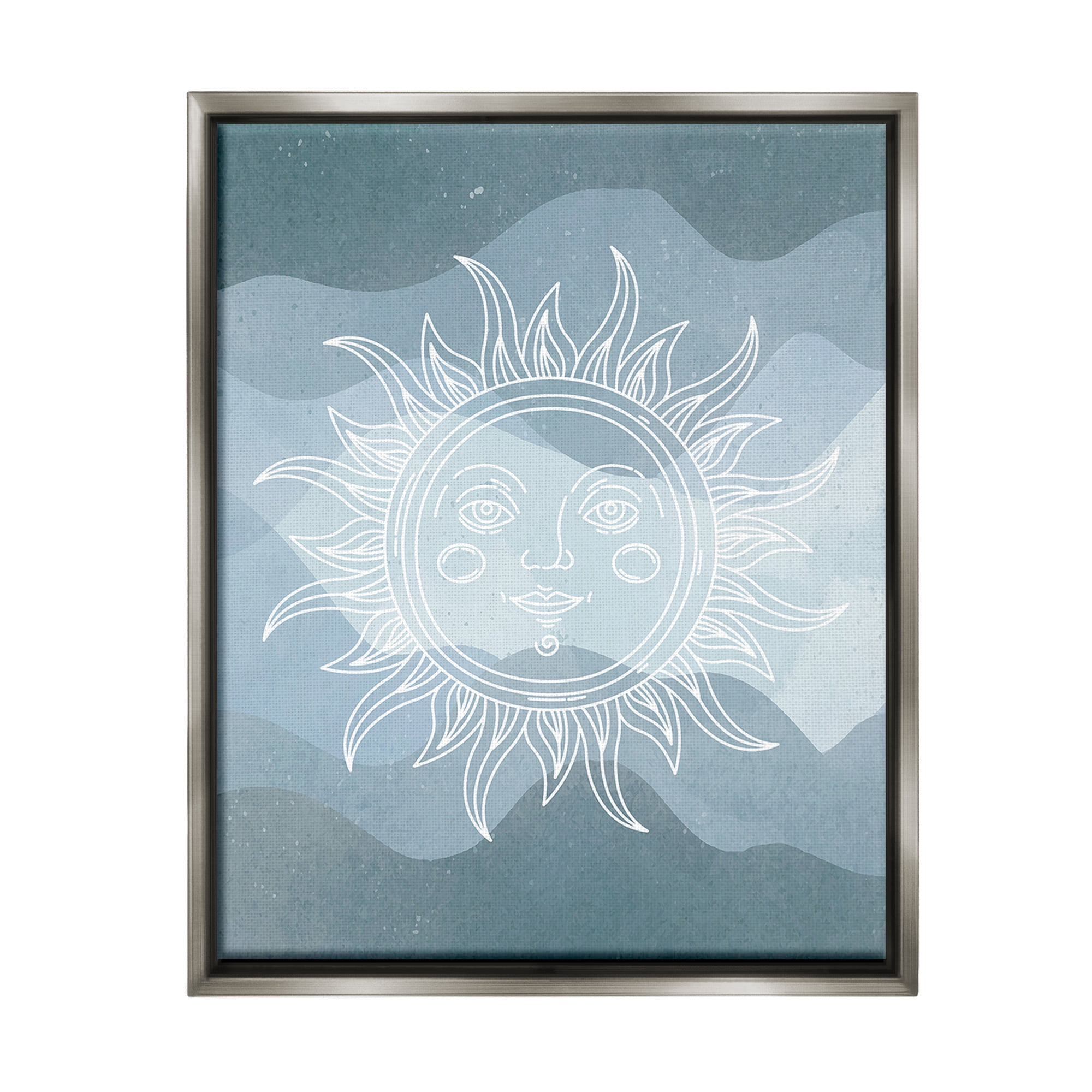 Stupell Industries Blue Astral Sun Landscape Painting Gray Floater Framed Canvas Art Print Wall Art, 17 x 21