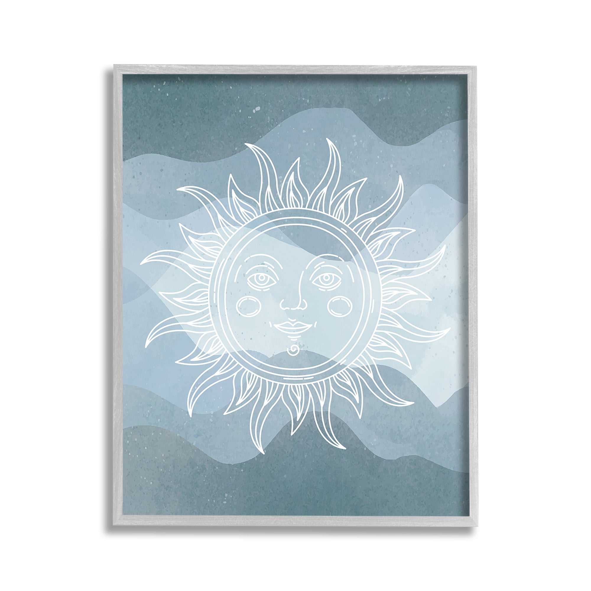 Stupell Industries Blue Astral Sun Landscape Painting Gray Framed Art Print Wall Art, 11 x 14