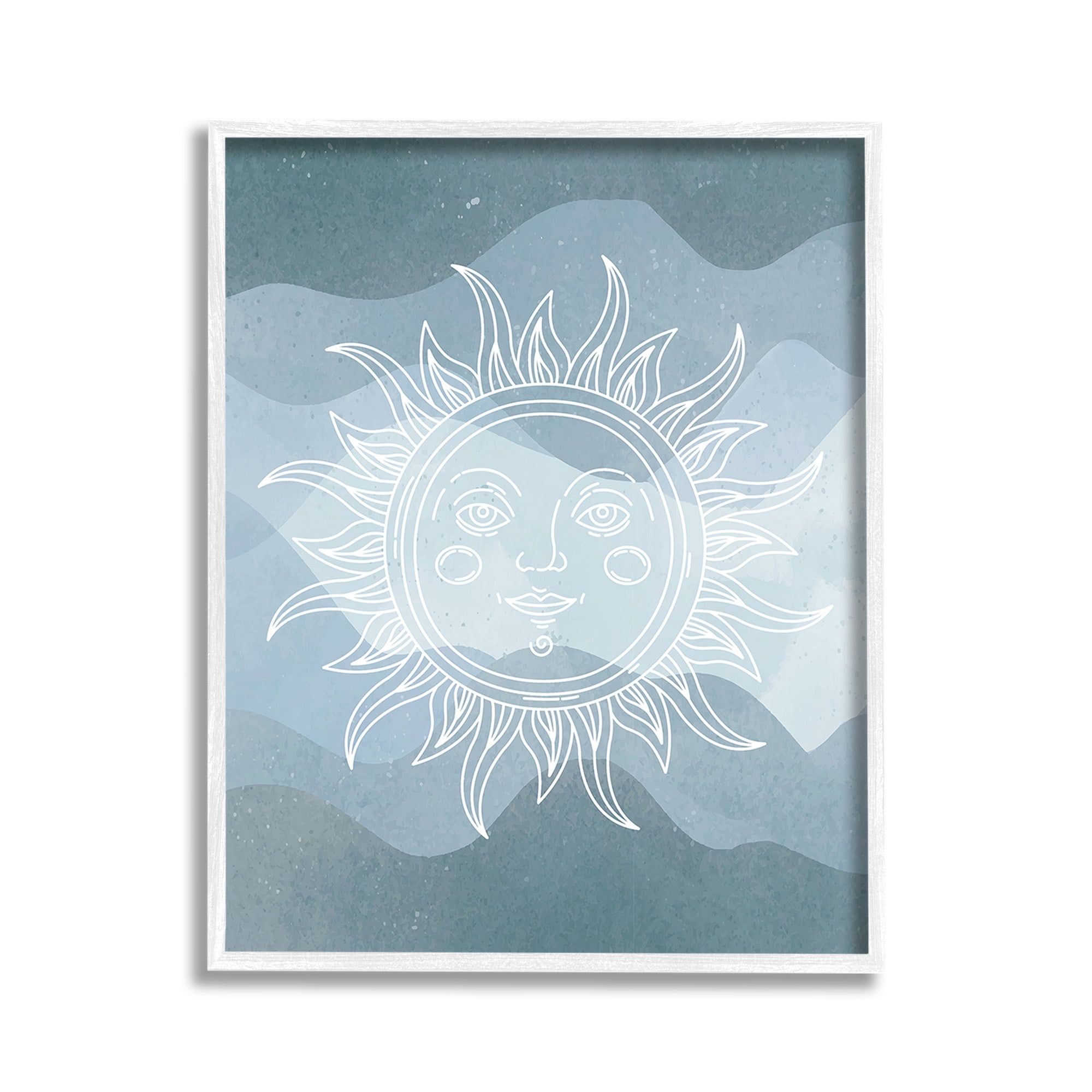 Stupell Industries Blue Astral Sun Landscape Painting White Framed Art Print Wall Art, 11 x 14