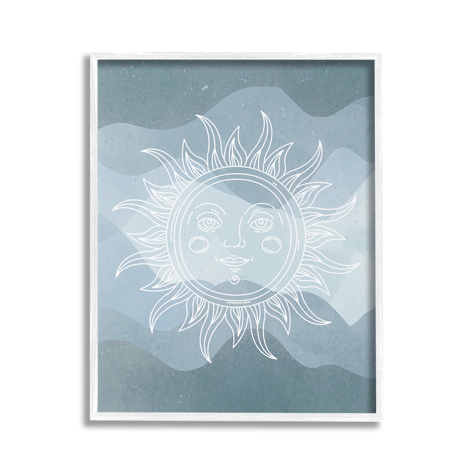 Stupell Industries Blue Astral Sun Landscape Painting White Framed Art Print Wall Art, 16 x 20
