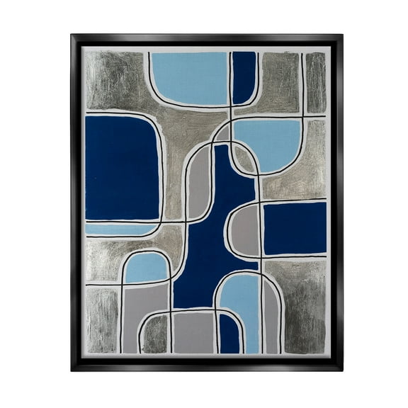 Stupell Industries Blue Asymmetrical Pattern Abstract Painting Black Floater Framed Canvas Art Print Wall Art, 17 x 21