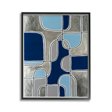 Stupell Industries Blue Asymmetrical Pattern Abstract Painting Black Framed Art Print Wall Art, 11 x 14