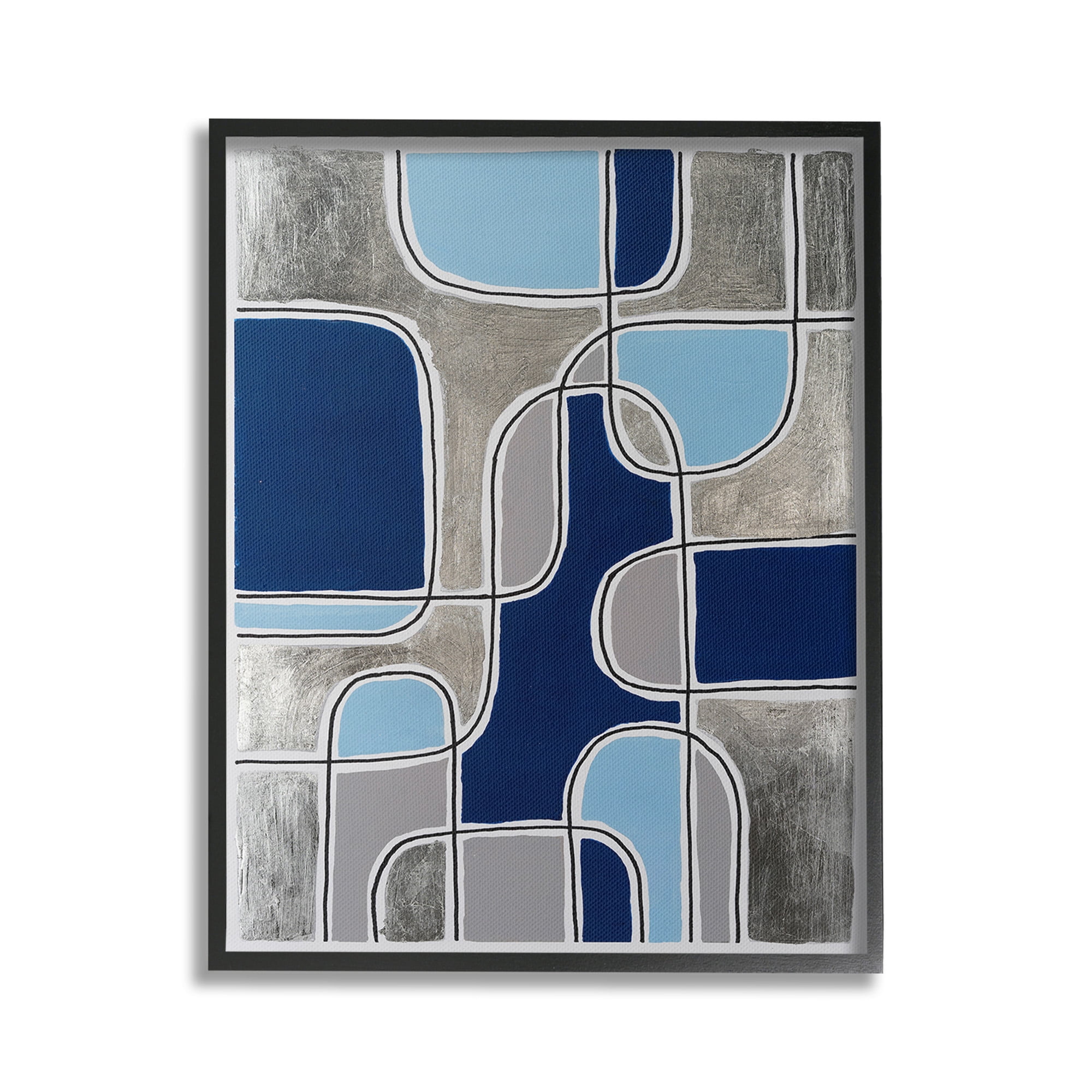 Stupell Industries Blue Asymmetrical Pattern Abstract Painting Black Framed Art Print Wall Art, 24 x 30