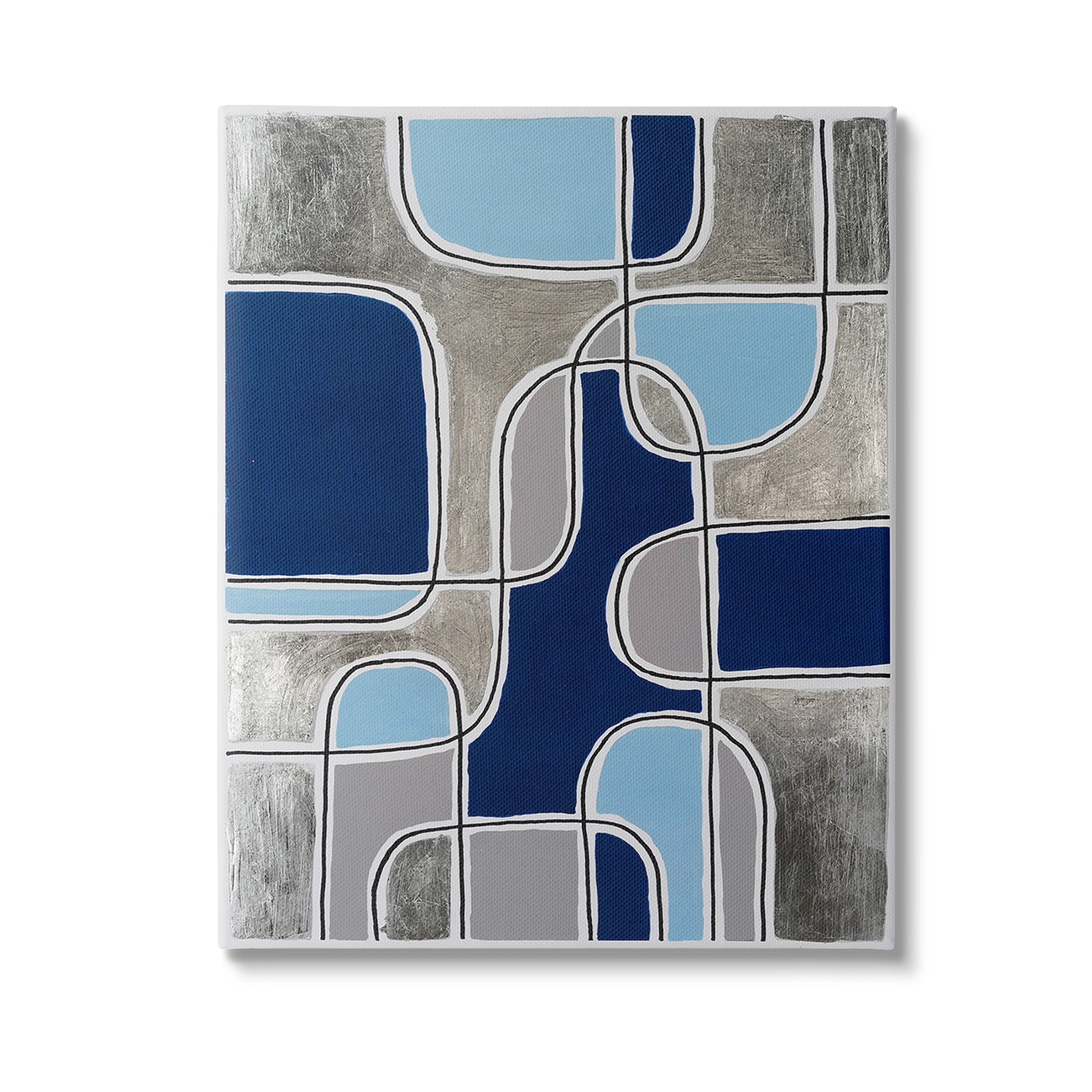 Stupell Industries Blue Asymmetrical Pattern Abstract Painting Gallery Wrapped Canvas Art Print Wall Art, 36 x 48