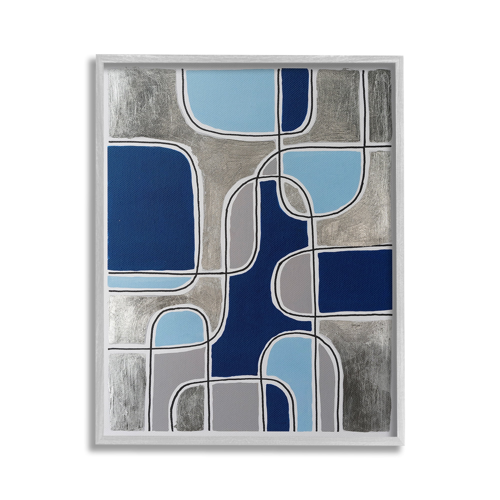 Stupell Industries Blue Asymmetrical Pattern Abstract Painting Gray Framed Art Print Wall Art, 16 x 20