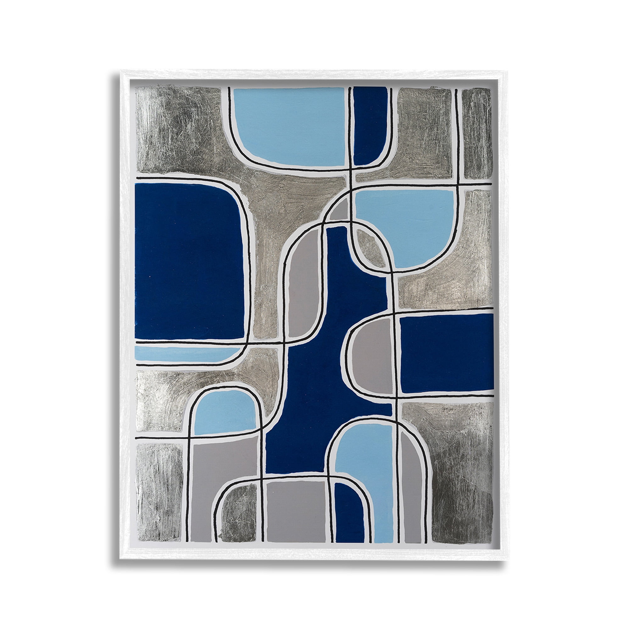 Stupell Industries Blue Asymmetrical Pattern Abstract Painting White Framed Art Print Wall Art, 11 x 14