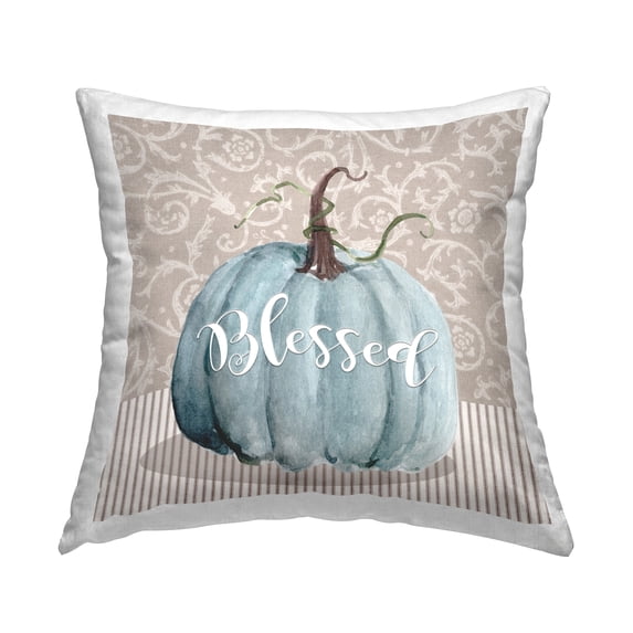 Stupell Industries Blue Autumn Pumpkin Botanical Pattern Background Design by Livi + Fin Throw Pillow