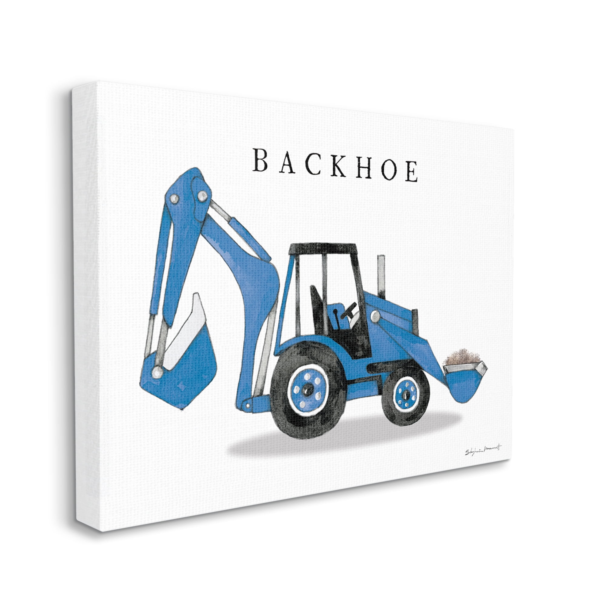 Stupell Industries Blue Backhoe Construction Truck Demolition Vehicle Transportation Painting Gray Framed Art Print Wall Art, 11 x 14