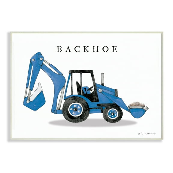 Stupell Industries Blue Backhoe Construction Truck Demolition Vehicle Transportation Painting Unframed Art Print Wall Art, 10 x 15