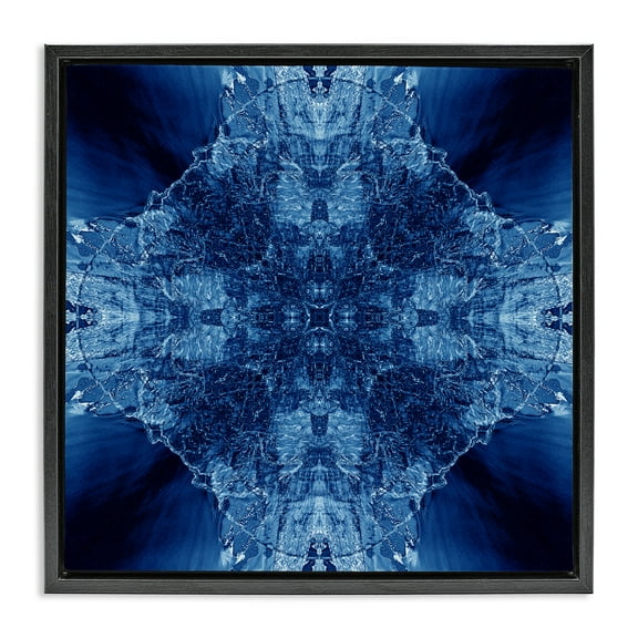 Stupell Industries Blue Balanced Tie Dye Abstract Painting Black Floater Framed Canvas Art Print Wall Art, 18 x 18