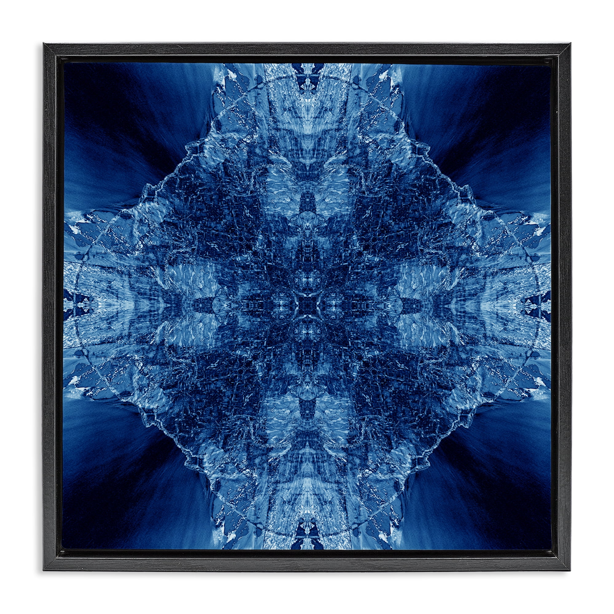 Stupell Industries Blue Balanced Tie Dye Abstract Painting Black Floater Framed Canvas Art Print Wall Art, 25 x 25