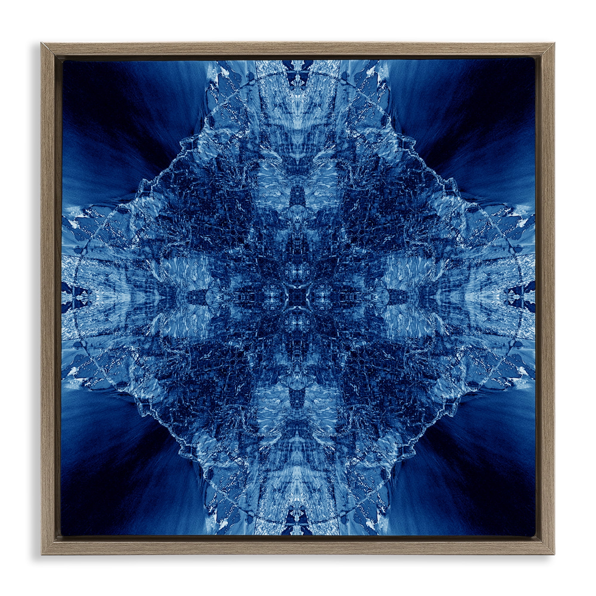 Stupell Industries Blue Balanced Tie Dye Abstract Painting Brown Floater Framed Canvas Art Print Wall Art, 25 x 25