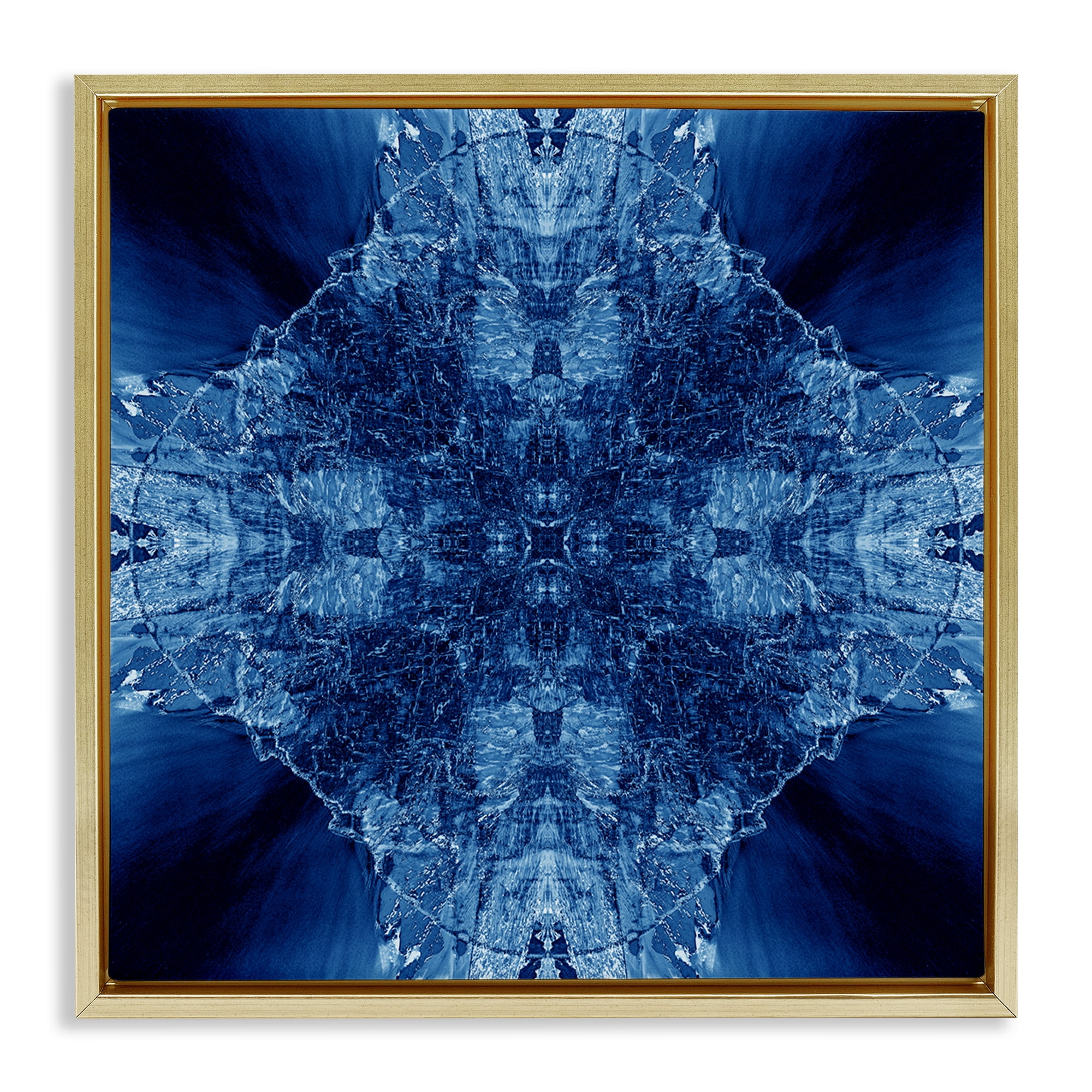 Stupell Industries Blue Balanced Tie Dye Abstract Painting Gold Floater Framed Canvas Art Print Wall Art, 18 x 18