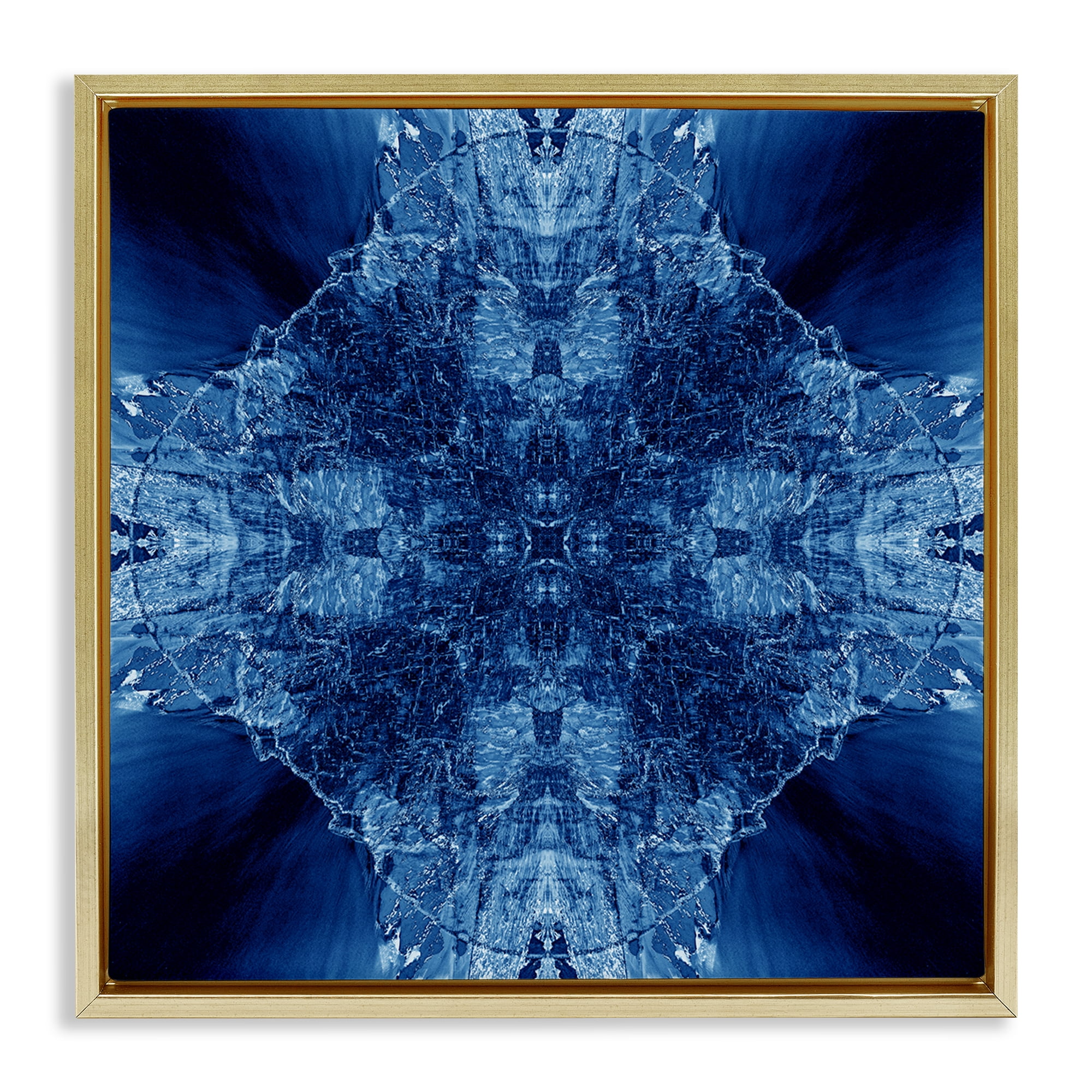 Stupell Industries Blue Balanced Tie Dye Abstract Painting Gold Floater Framed Canvas Art Print Wall Art, 25 x 25