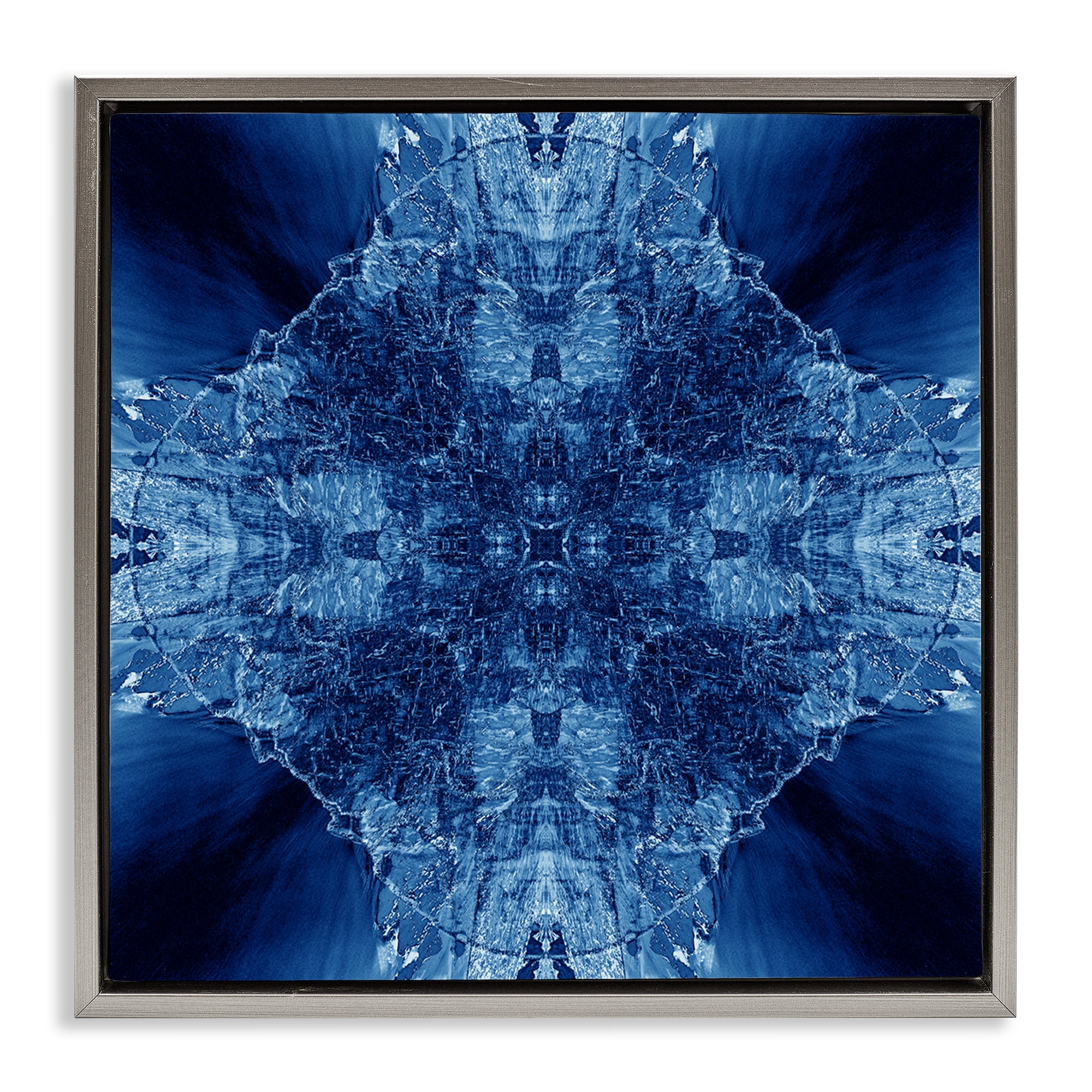 Stupell Industries Blue Balanced Tie Dye Abstract Painting Gray Floater Framed Canvas Art Print Wall Art, 18 x 18