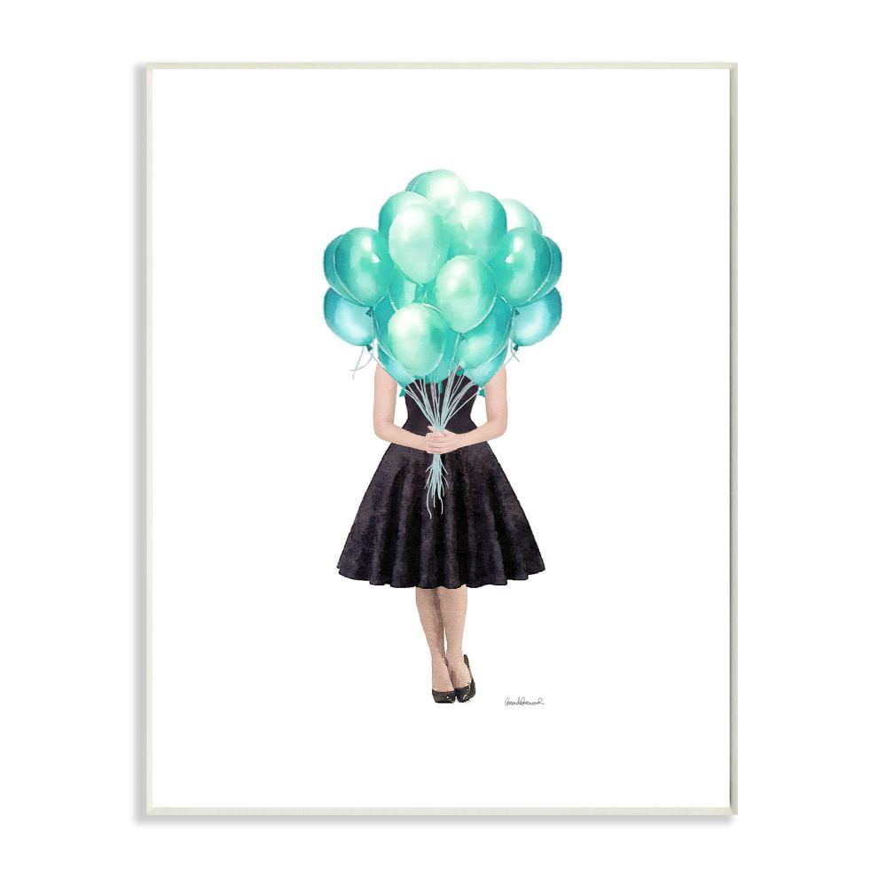 Stupell Industries Blue Balloon Black Dress Woman Glam Fashion Watercolor Wall Plaque by Amanda Greenwood