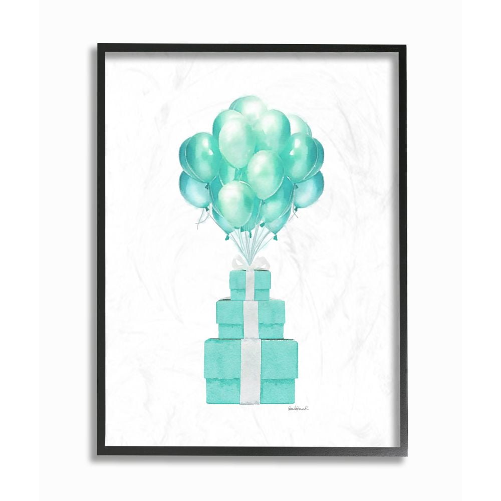 Stupell Industries Blue Balloons And Presents Watercolor Design Framed Wall Art by Amanda Greenwood