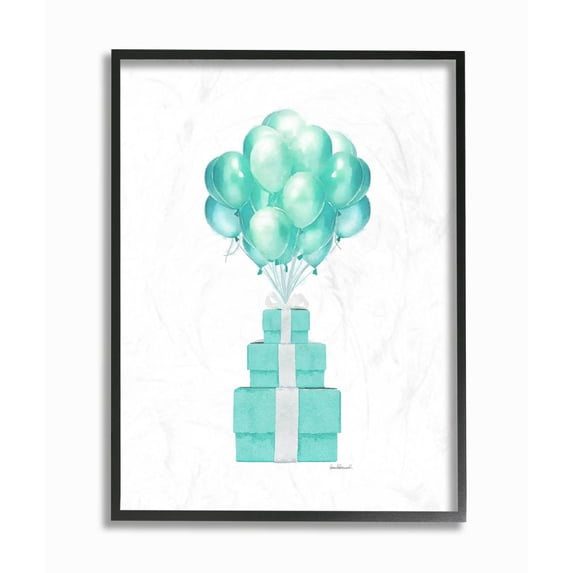 Stupell Industries Blue Balloons And Presents Watercolor Design Framed Wall Art by Amanda Greenwood