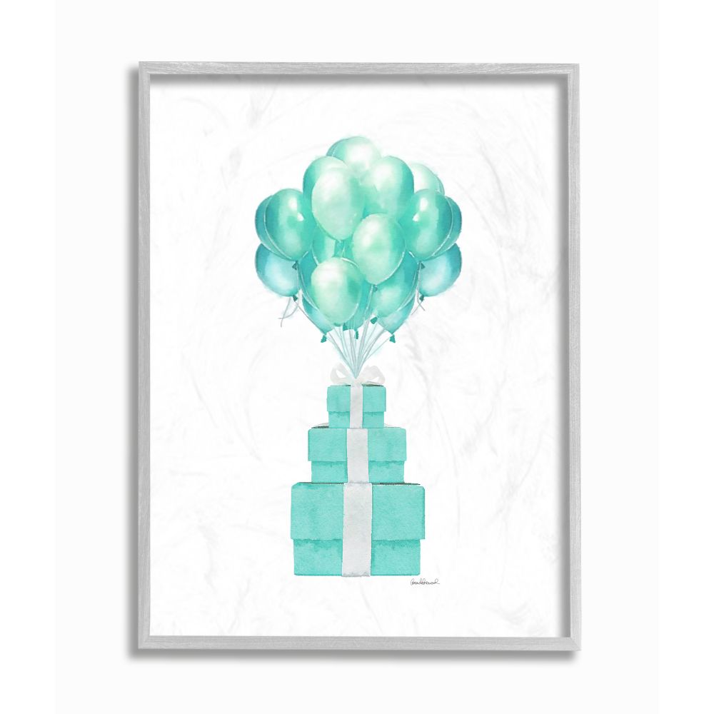 Stupell Industries Blue Balloons And Presents Watercolor Design Framed Wall Art by Amanda Greenwood