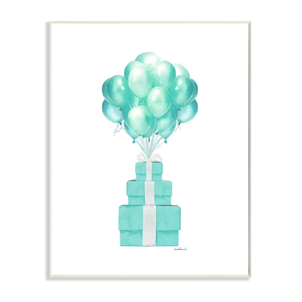 Stupell Industries Blue Balloons And Presents Watercolor Design Wall Plaque by Amanda Greenwood