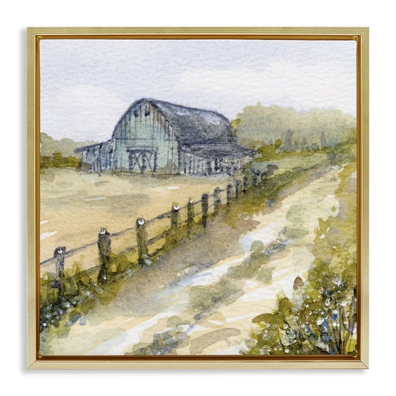 Stupell Industries Rustic Lodge Blue Barn Lane Gold Floating Frame Canvas Art, 25 x 25, by Patti Bishop