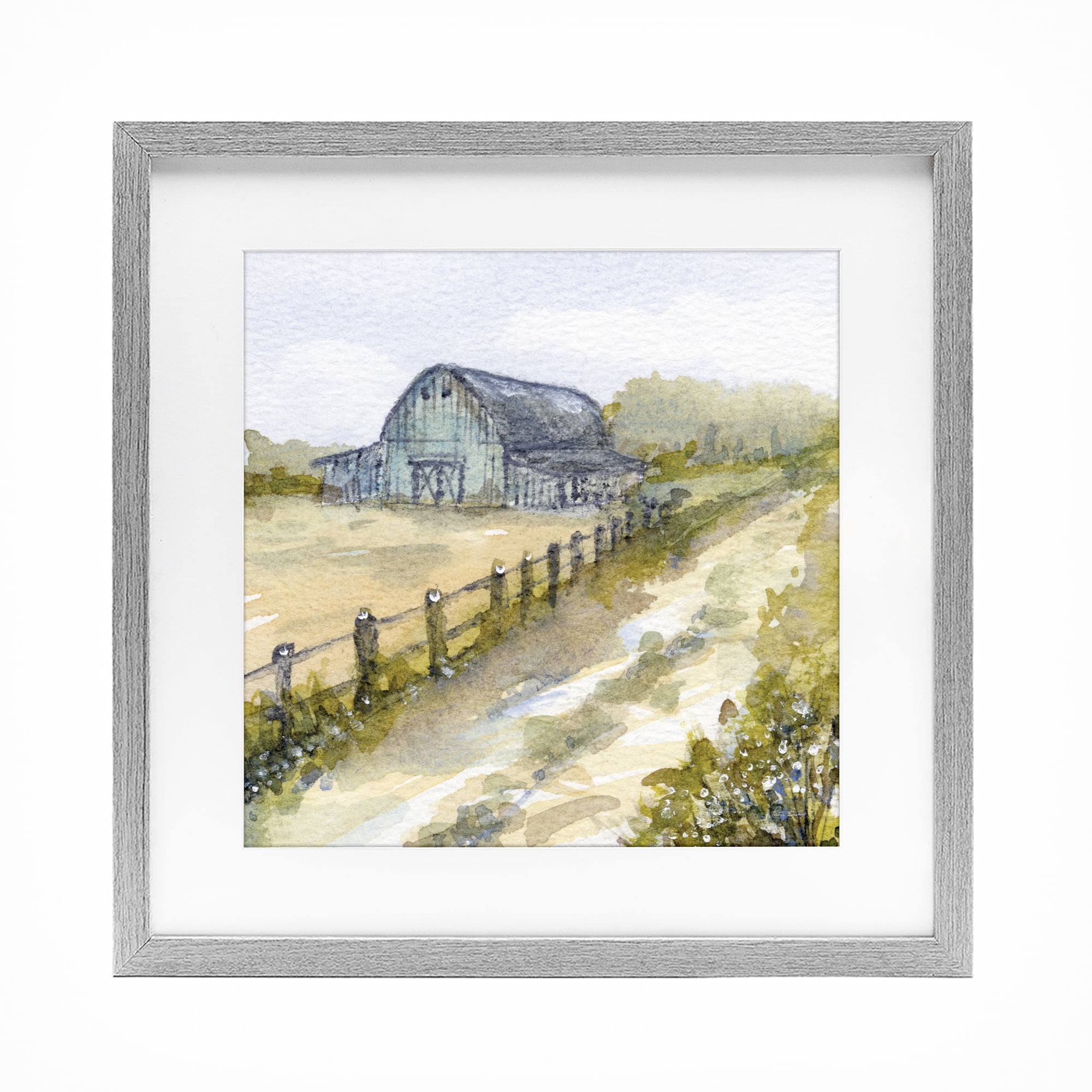 Stupell Industries Blue Barn Lane Gray Framed Print Under Glass, design by Patti Bishop