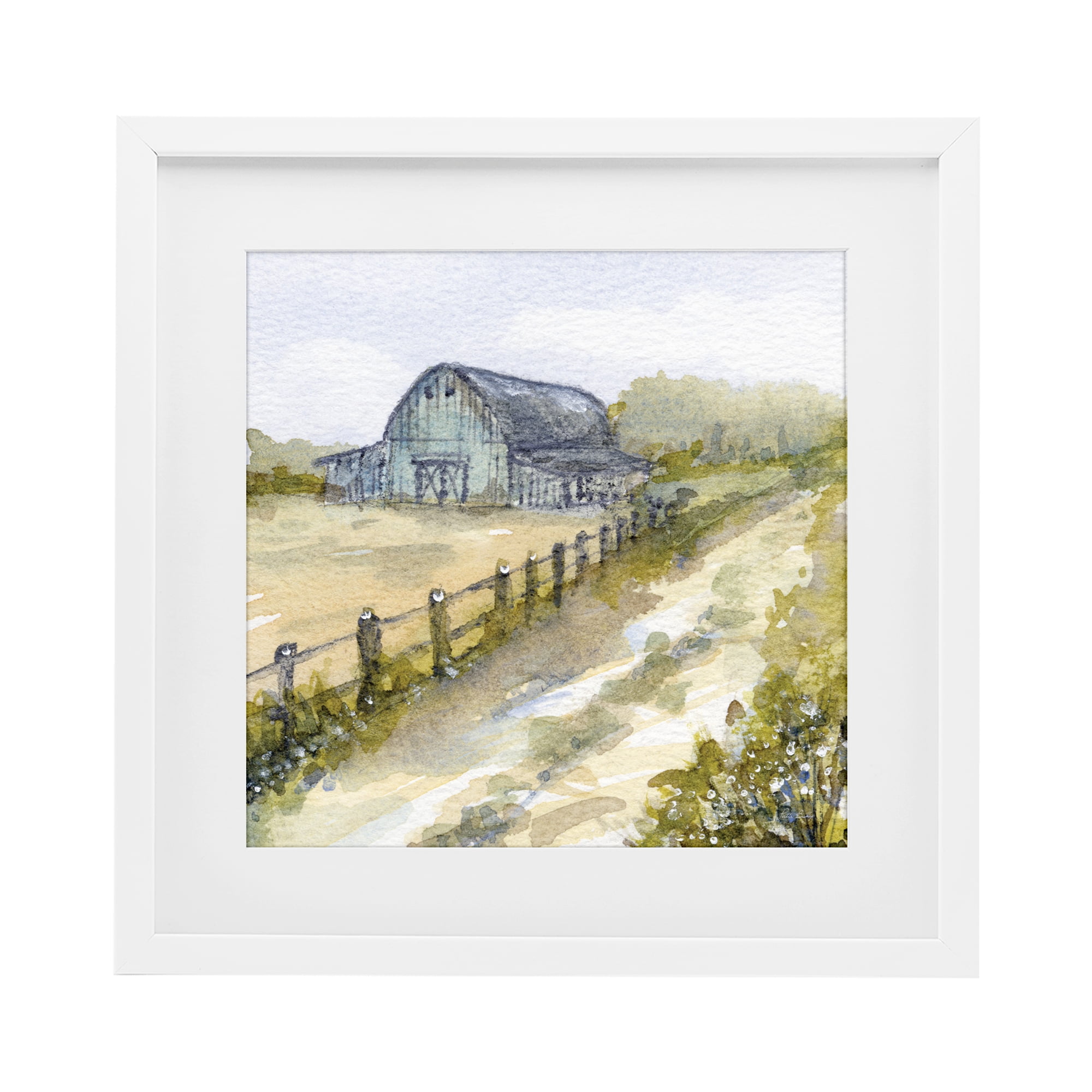 Stupell Industries Blue Barn Lane White Framed Print Under Glass, design by Patti Bishop