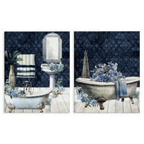 Stupell Industries Blue Bath Floral Interior 2 Piece Canvas Wall Art Set design by Kim Allen, 20 x 16