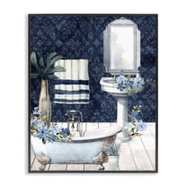 Stupell Industries Blue Bath Floral Scene Black Framed Giclee Art design by Kim Allen, 14 x 11