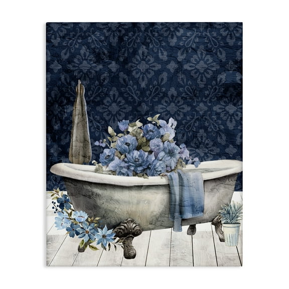 Stupell Industries Blue Bath Floral Tub Canvas Wall Art design by Kim Allen, 20 x 16