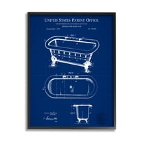 Stupell Industries Blue Bathtub Patent Blueprint Graphic Art Black Framed Art Print Wall Art, Design by Karl Hronek