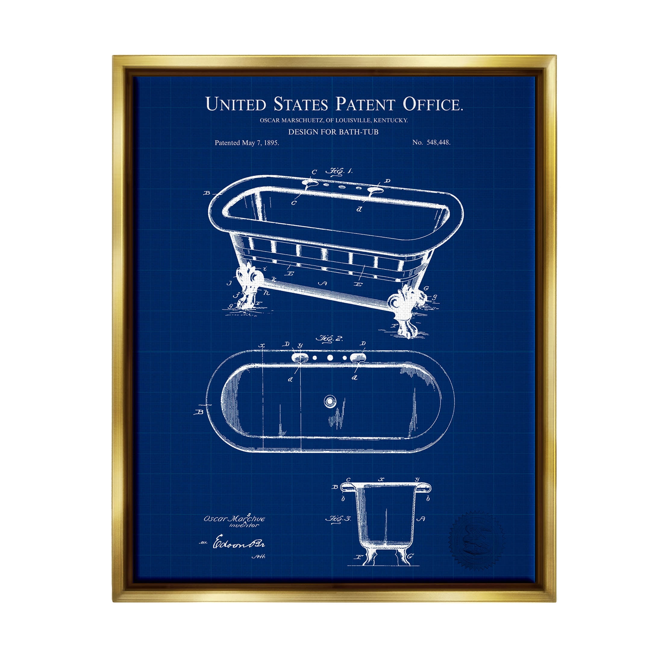 Stupell Industries Blue Bathtub Patent Blueprint Graphic Art Metallic 