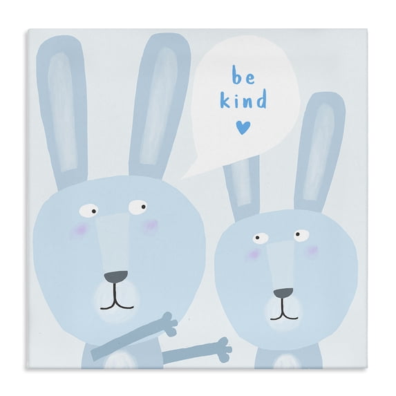 Stupell Industries Blue Be Kind Rabbits Quotes and Sayings Painting Wrapped Canvas Canvas Art Print Wall Art, 24 x 24