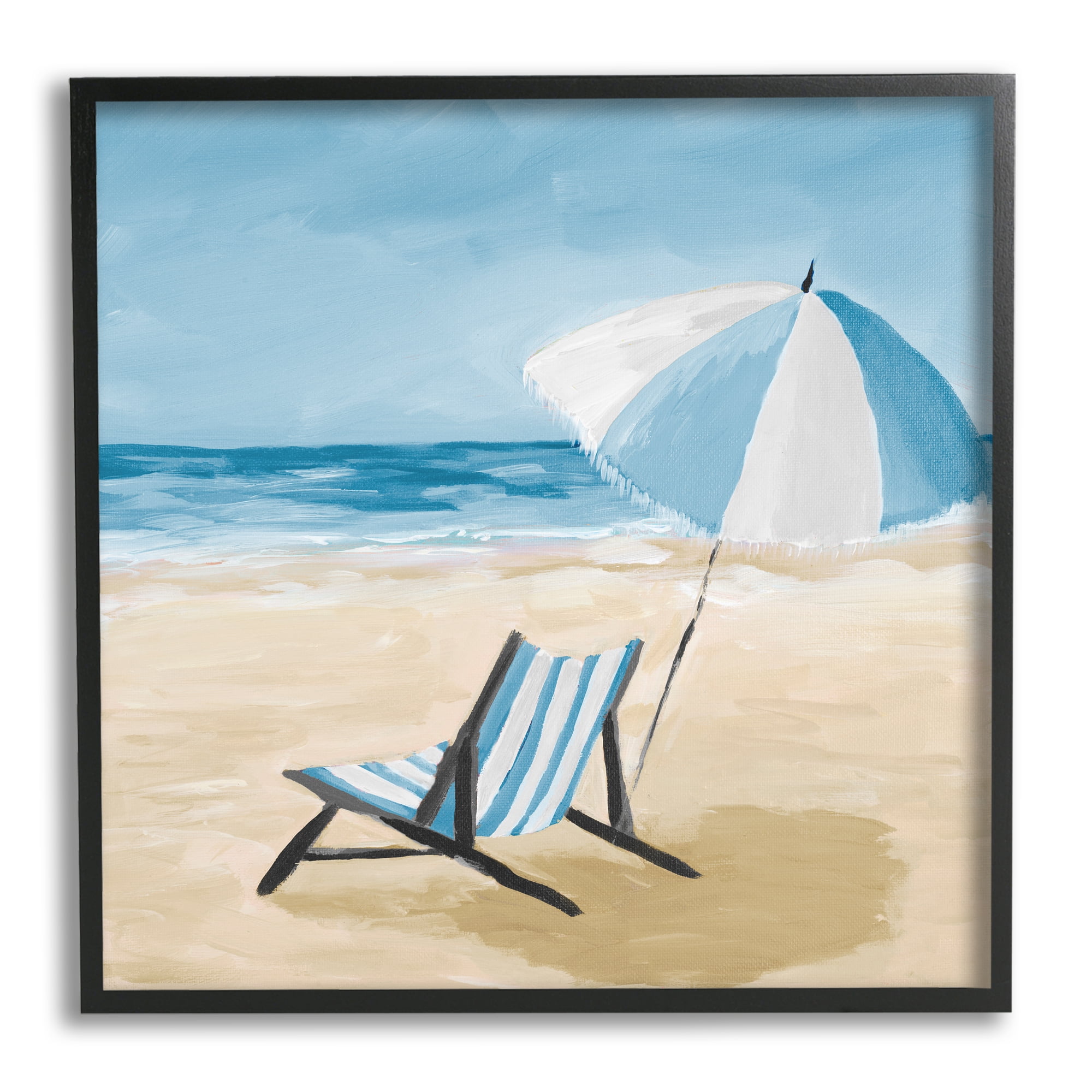 Stupell Industries Blue Beach Chair Painting Nature Painting Black Framed Art Print Wall Art, 12 x 12