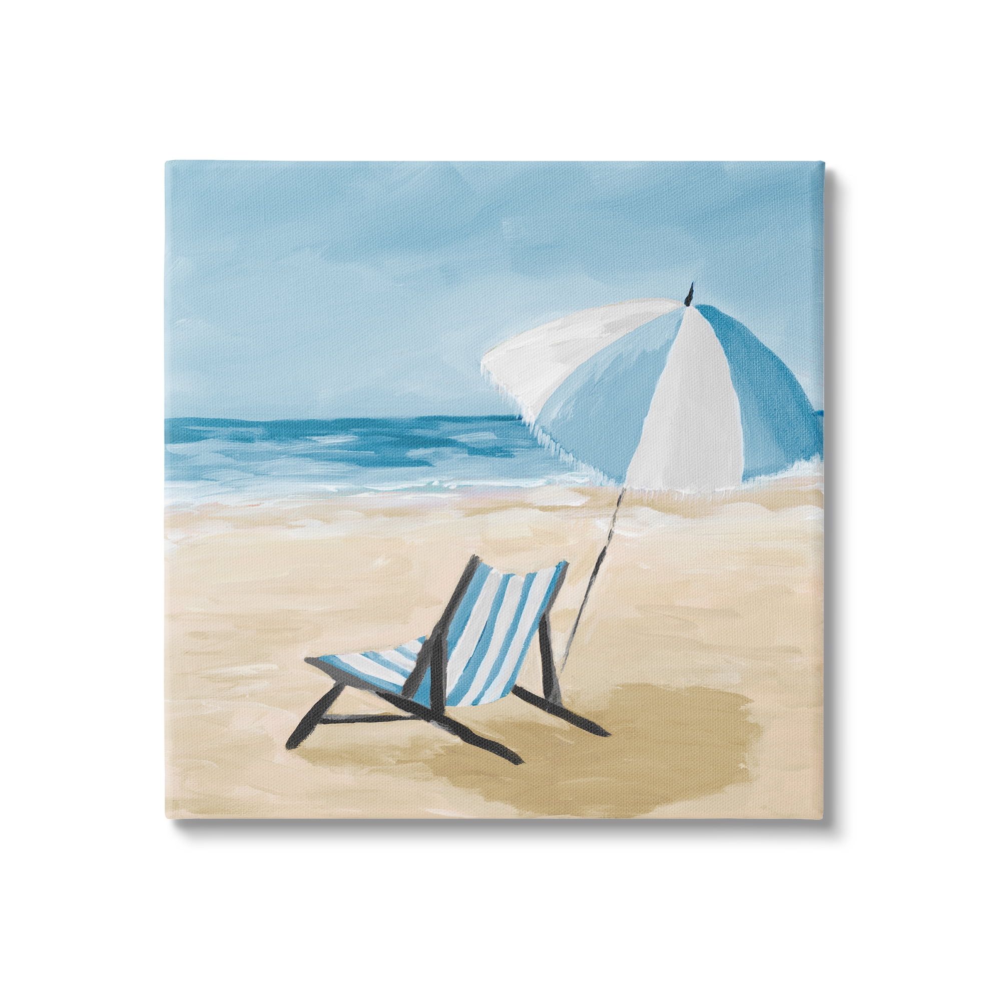 Stupell Industries Blue Beach Chair Painting Nature Painting Gallery Wrapped Canvas Print Wall Art, 36 x 36