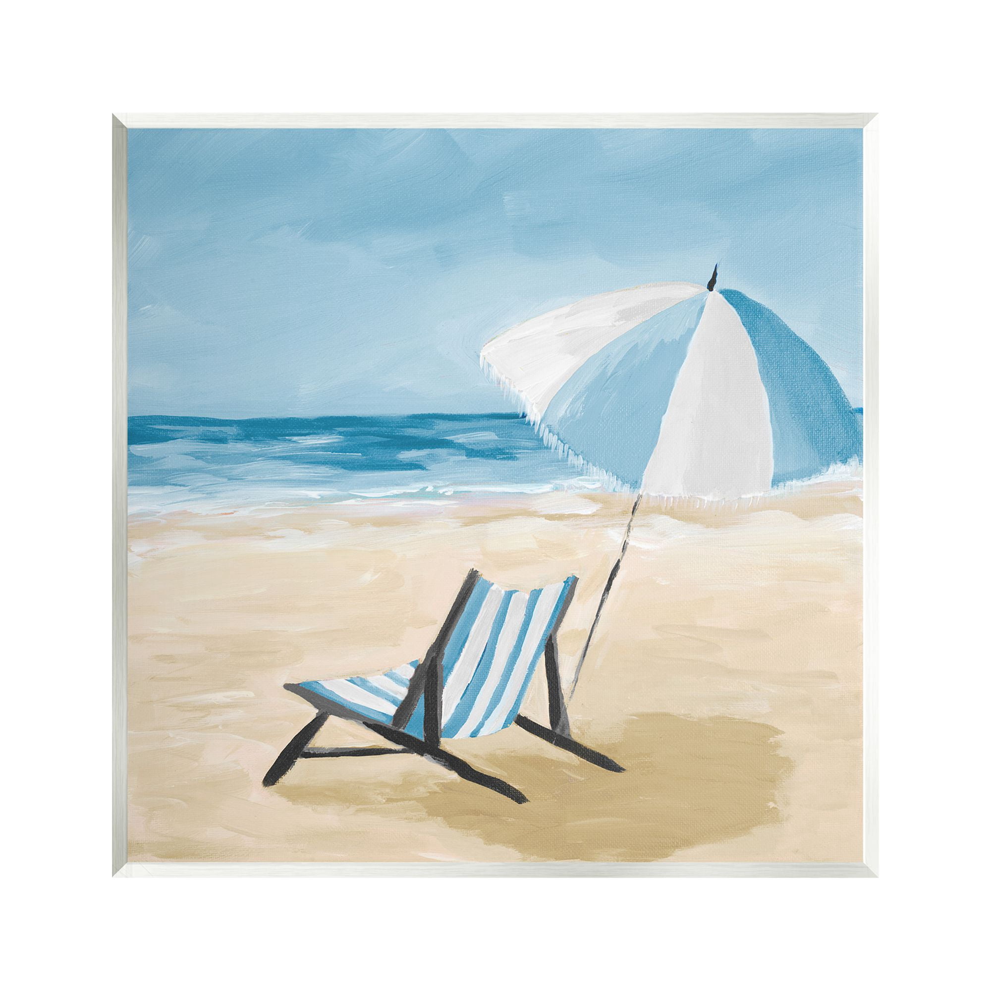 Stupell Industries Blue Beach Chair Painting Nature Painting Unframed Art Print Wall Art, 12 x 12