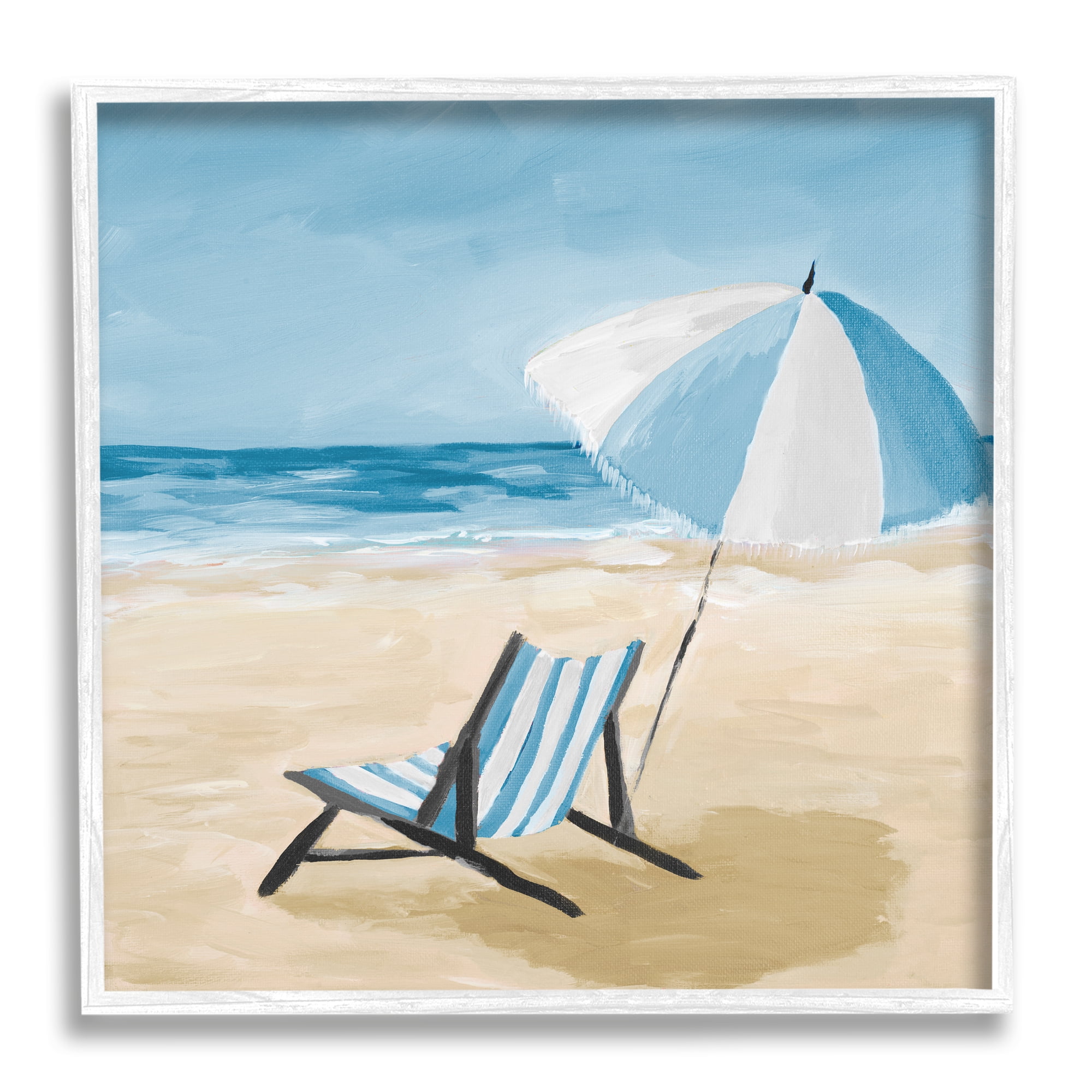 Stupell Industries Blue Beach Chair Painting Nature Painting White Framed Art Print Wall Art, 17 x 17