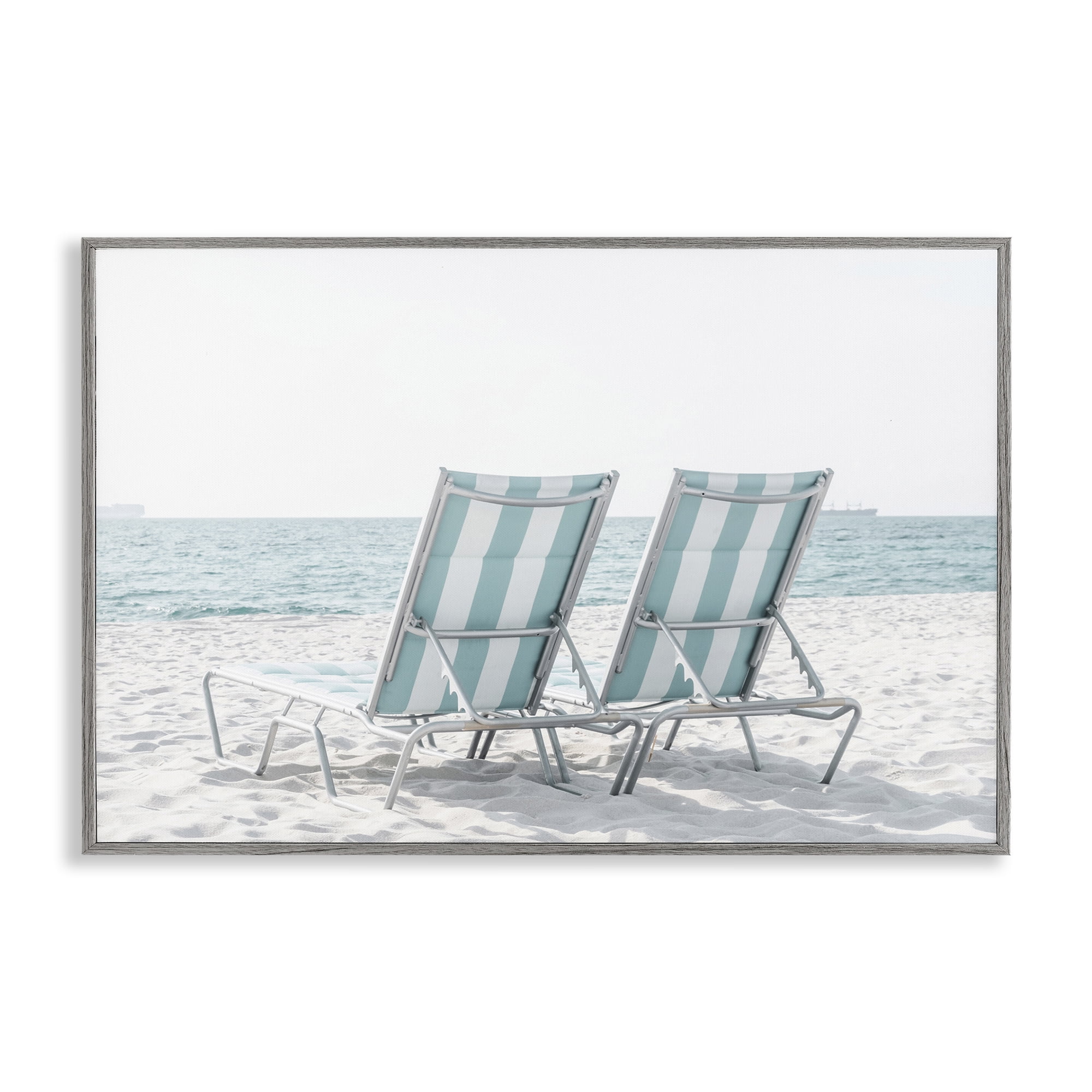 Stupell Industries Blue Beach Chairs Pair Nautical & Beach Photography Gray Framed Art Print Wall Art, 30 x 20
