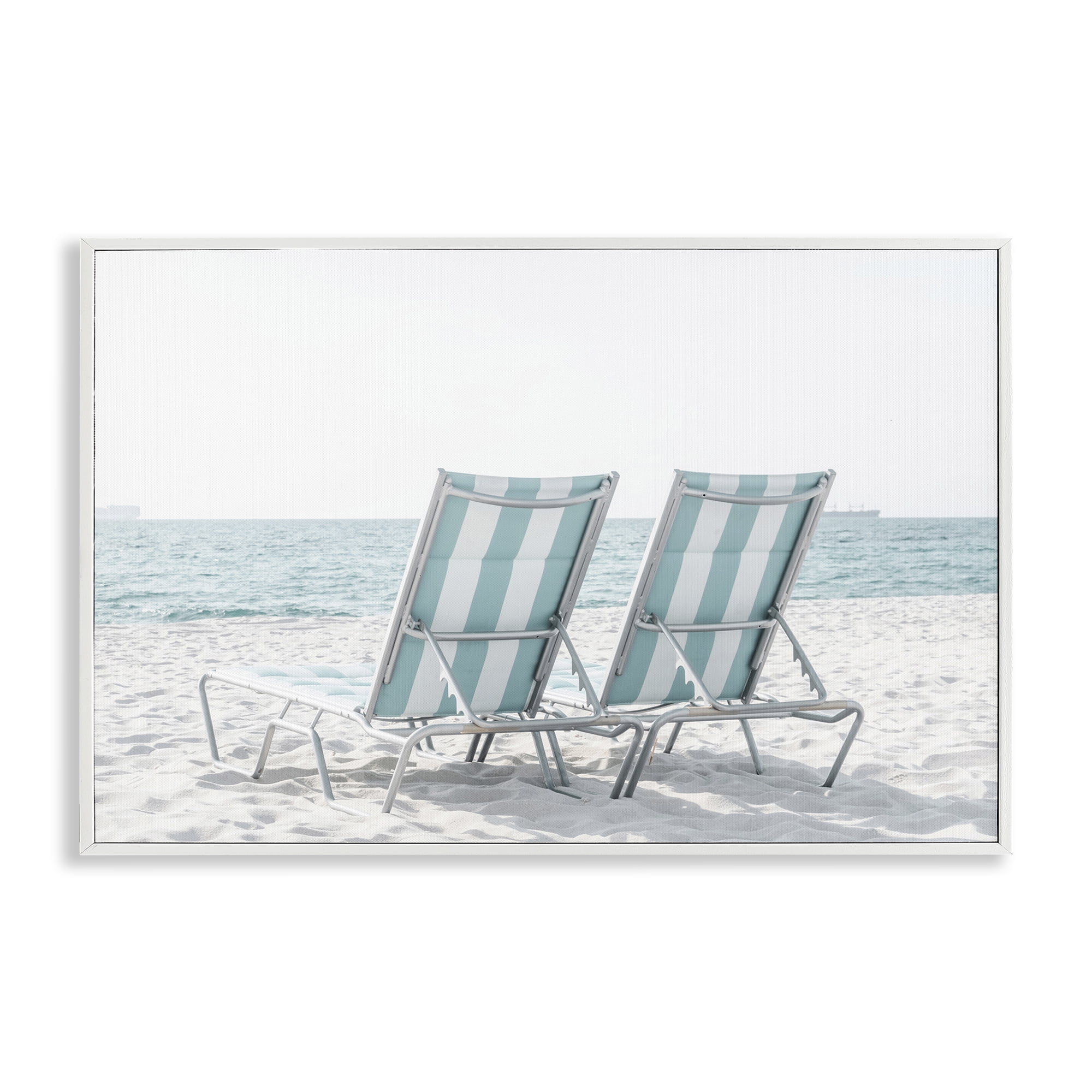 Stupell Industries Blue Beach Chairs Pair Nautical & Beach Photography White Framed Art Print Wall Art, 24 x 16