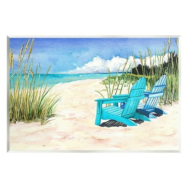 Stupell Industries Blue Beach Chairs Scene Landscape Painting Unframed Art Print Wall Art, 15 x 10