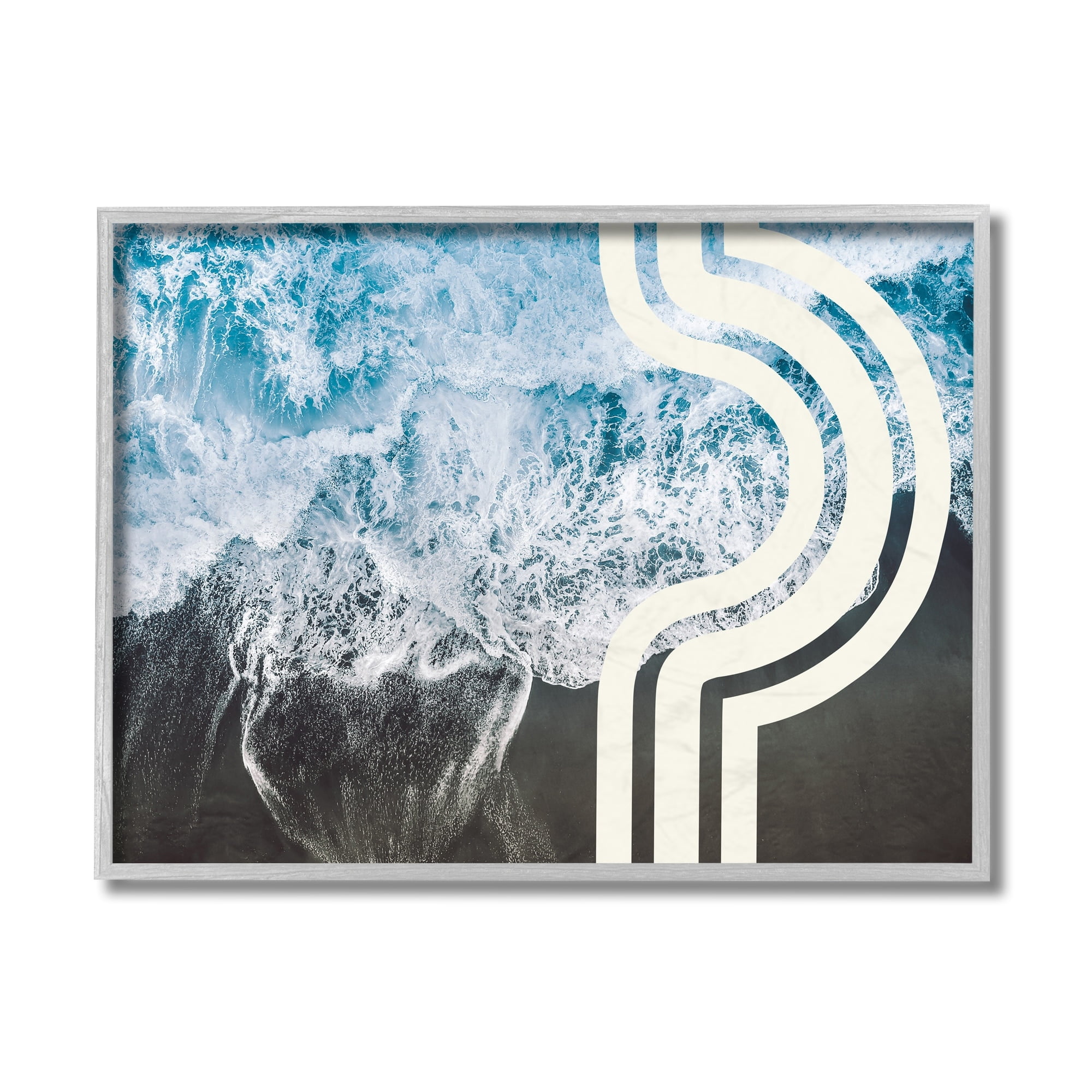 Stupell Industries Blue Beach Coast Abstract White Arch Lines Gray Framed by Daphne Polselli