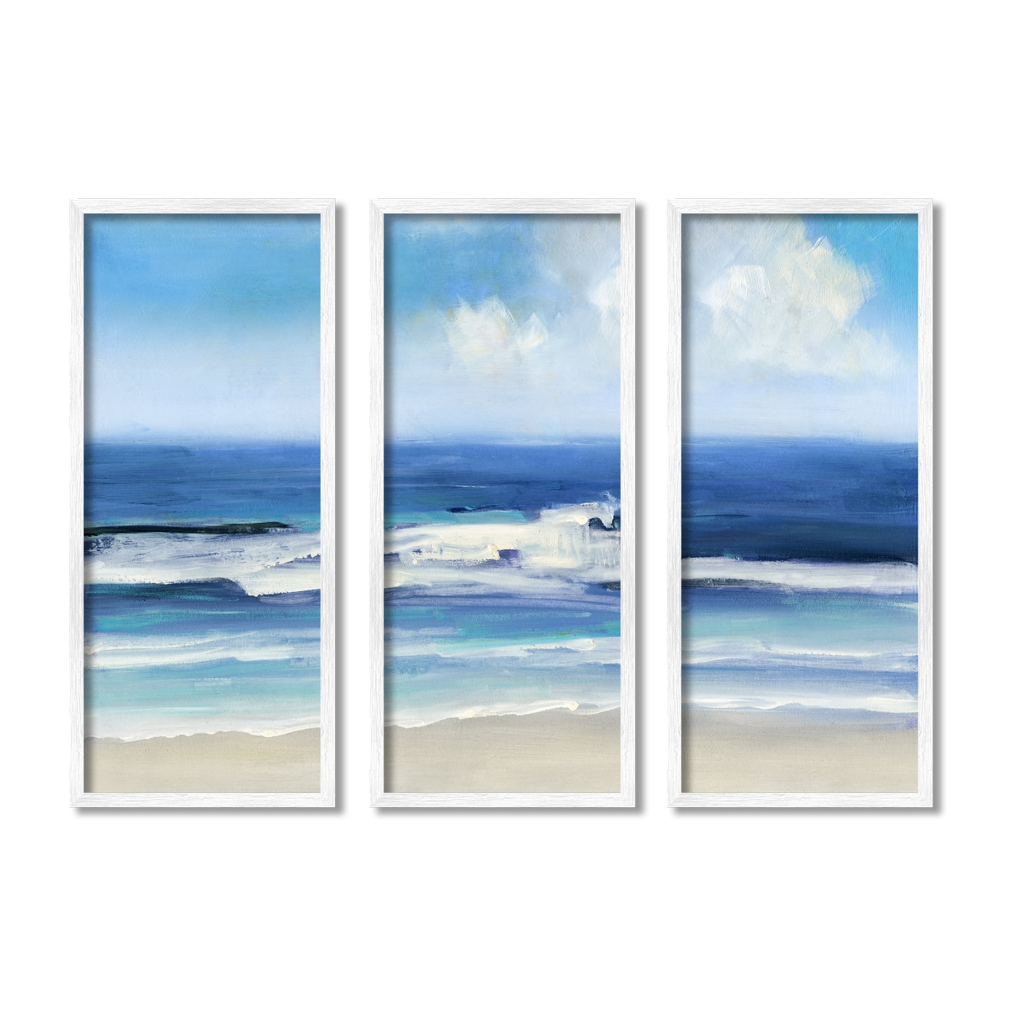 Stupell Industries Blue Beach Coast Triptych Incoming Summer Tide Waves, 10 x 24, Design by Sally Swatland