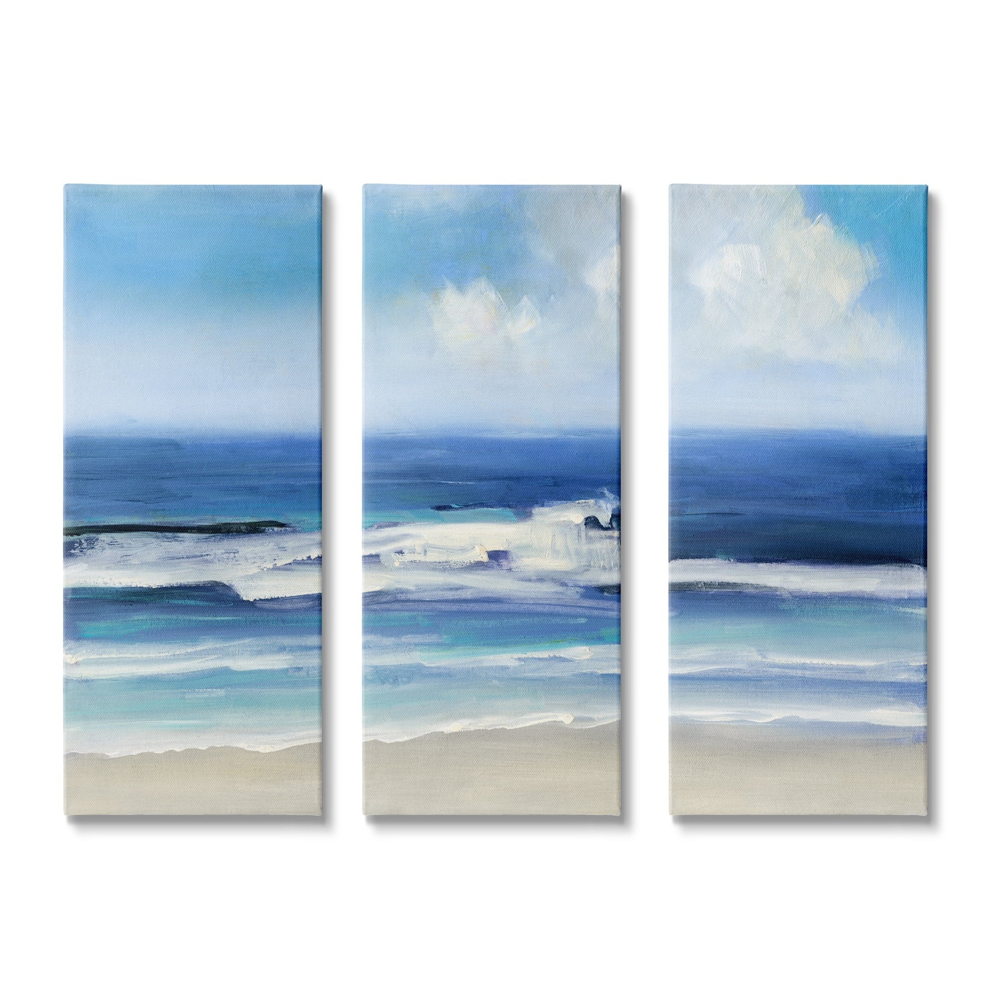 Stupell Industries Blue Beach Coast Triptych Incoming Summer Tide Waves ...